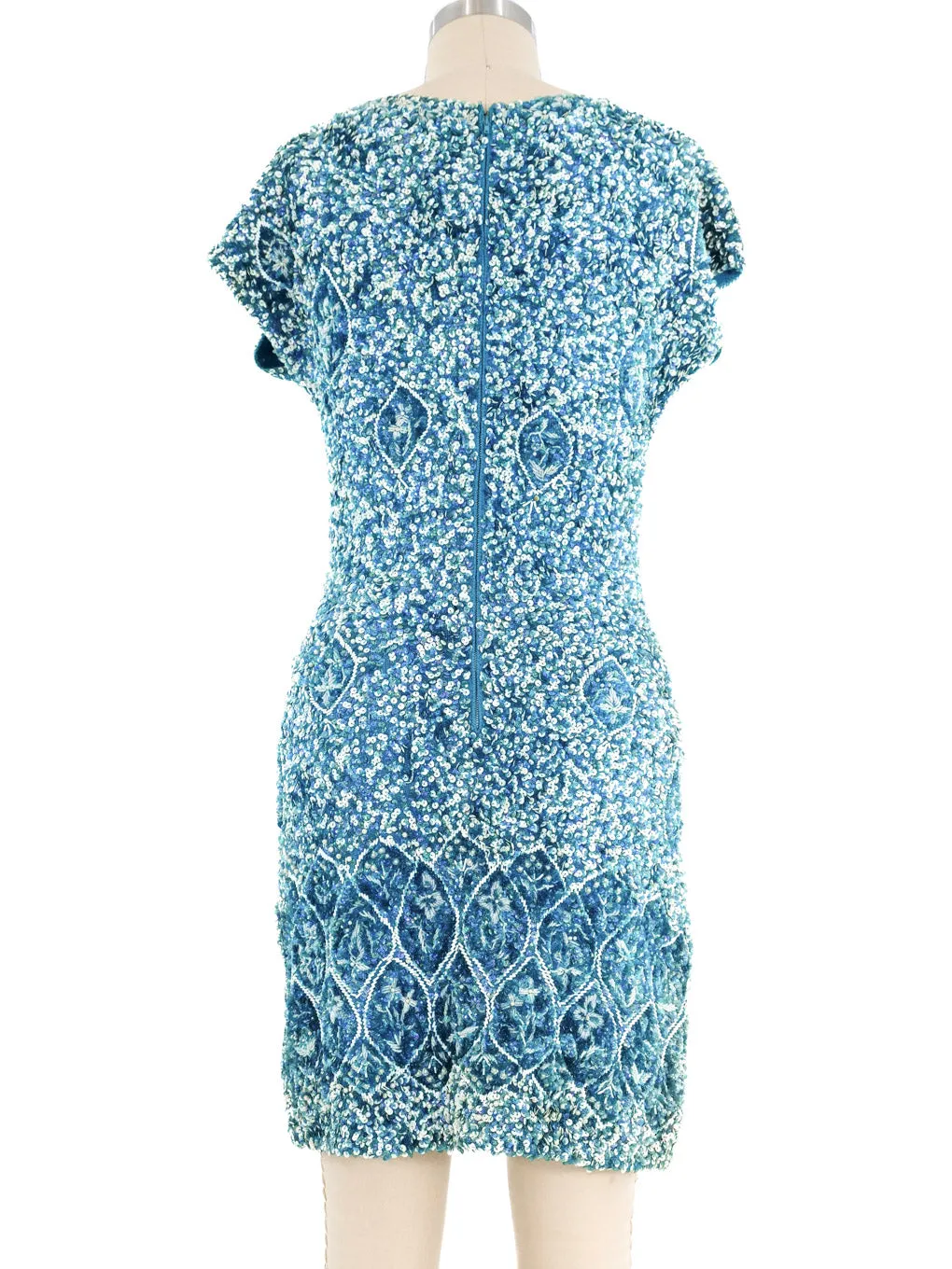 1960s Turquoise Sequin Knit Mini Dress