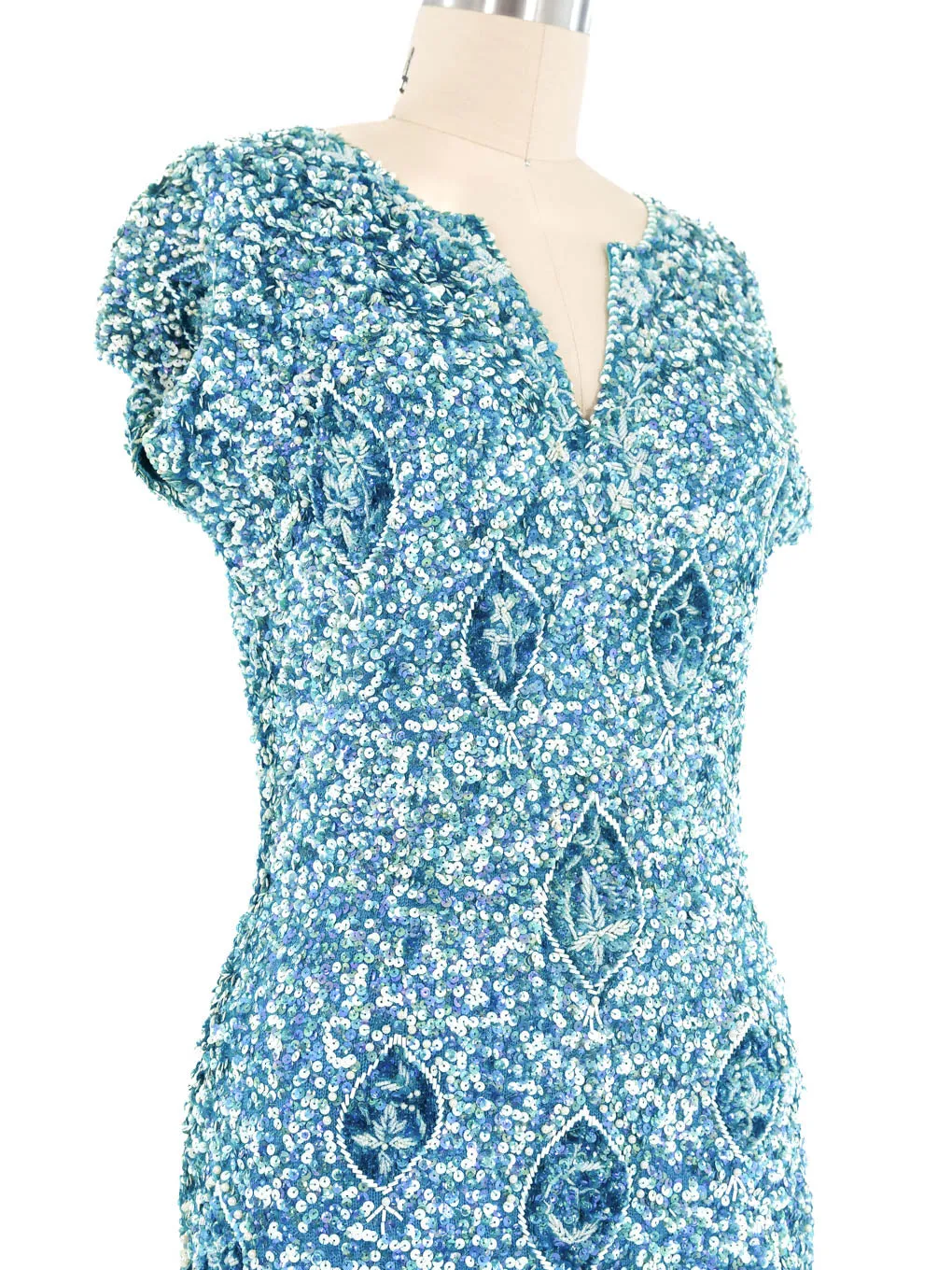 1960s Turquoise Sequin Knit Mini Dress