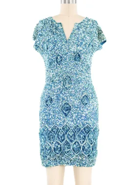 1960s Turquoise Sequin Knit Mini Dress