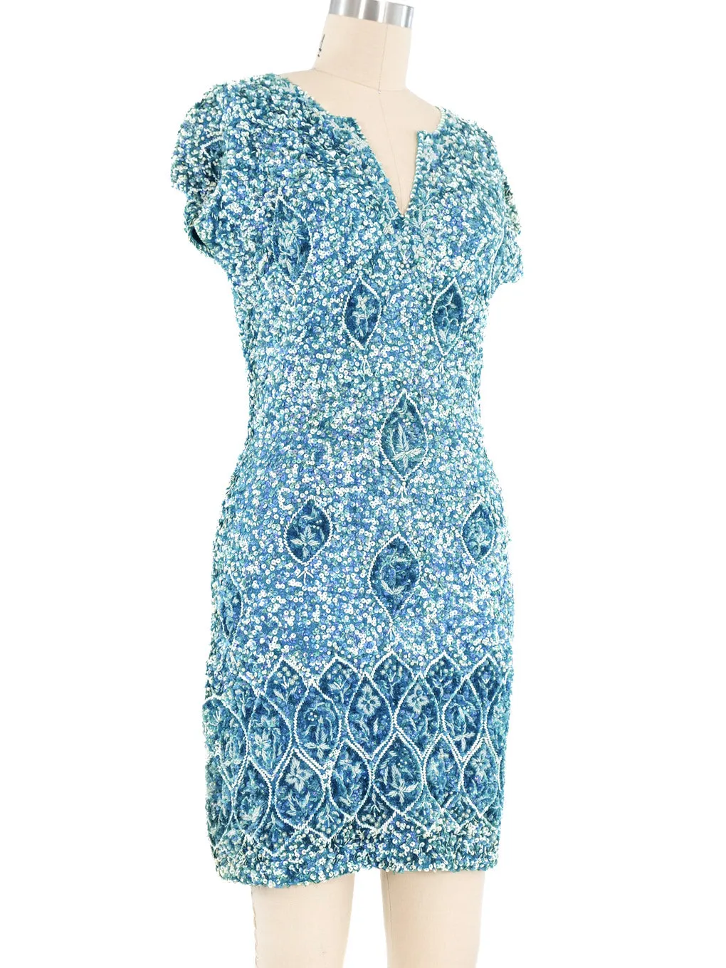 1960s Turquoise Sequin Knit Mini Dress
