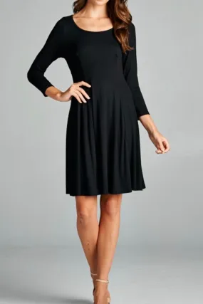 3/4 SLEEVE KNIT SCOOP NECK DRESS