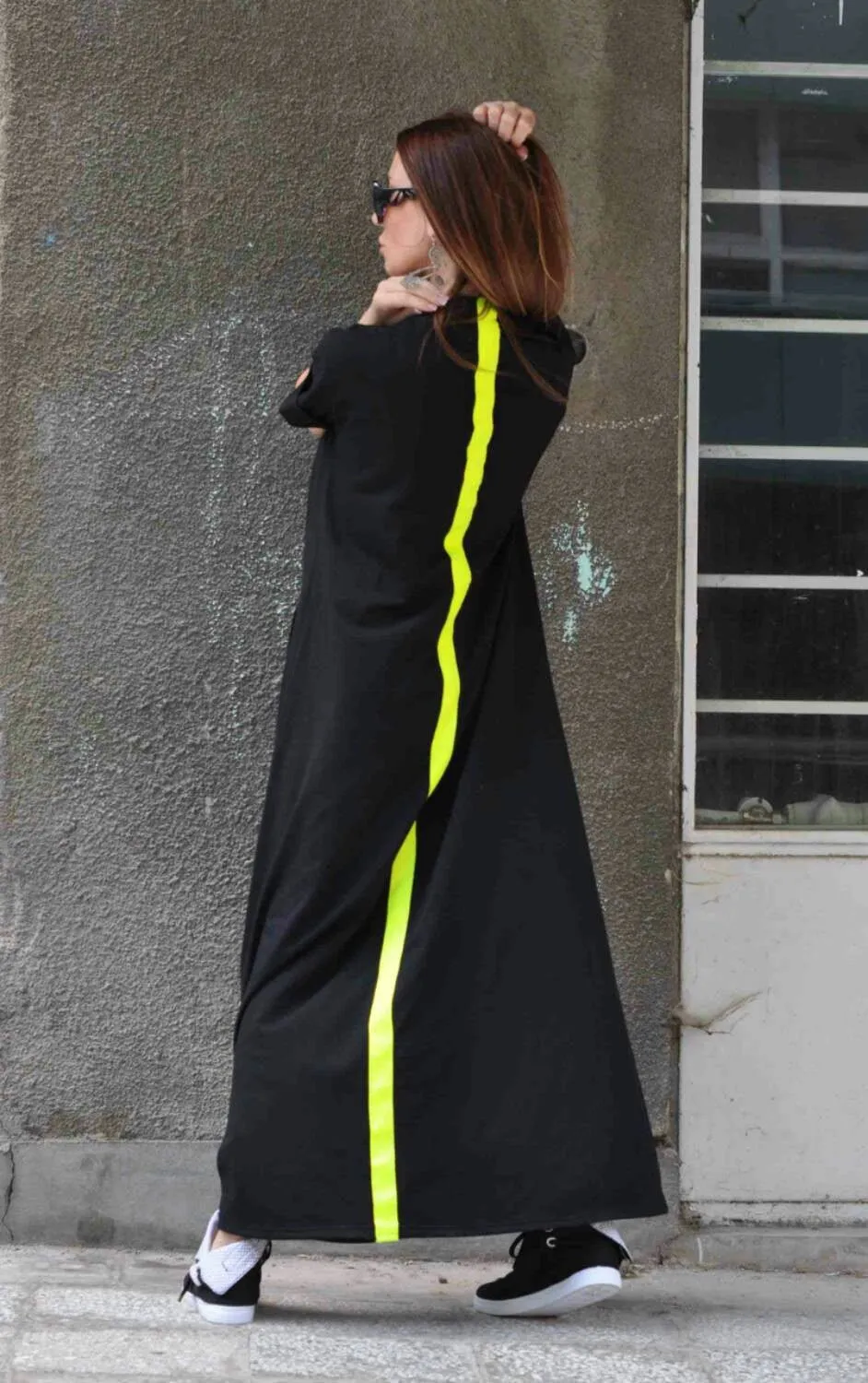 AMIRA Black Long Summer Dress With Back Stripe
