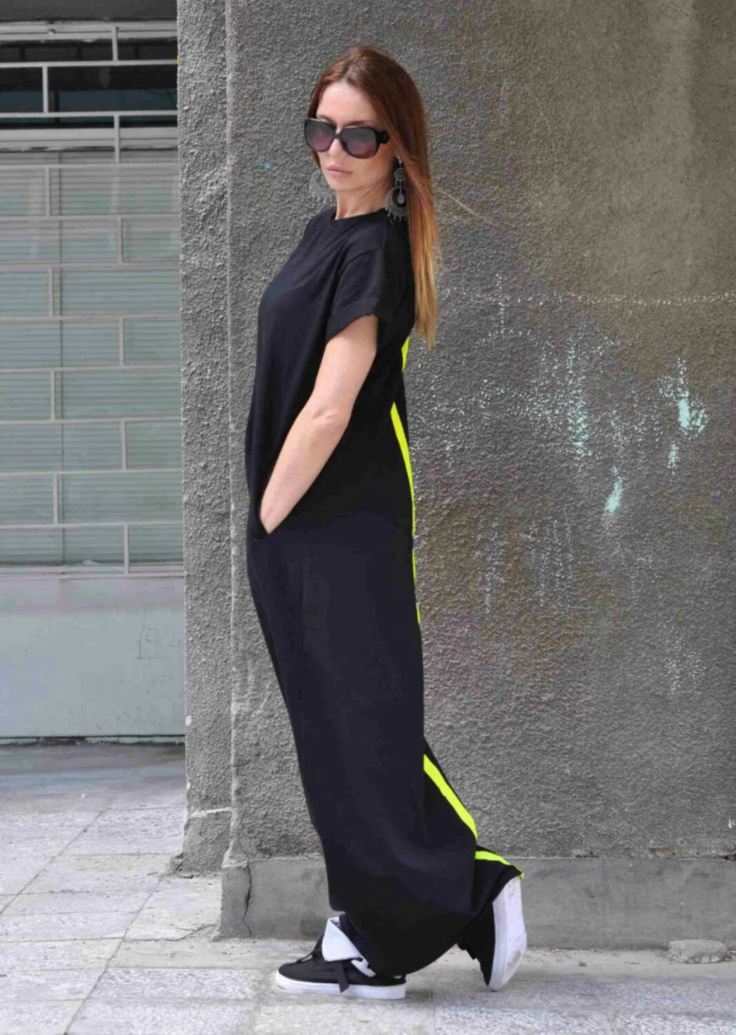 AMIRA Black Long Summer Dress With Back Stripe