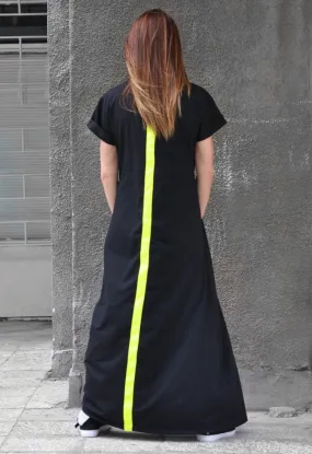 AMIRA Black Long Summer Dress With Back Stripe