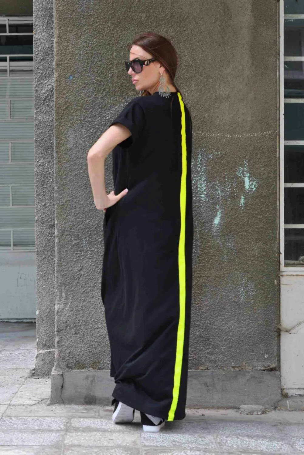 AMIRA Black Long Summer Dress With Back Stripe