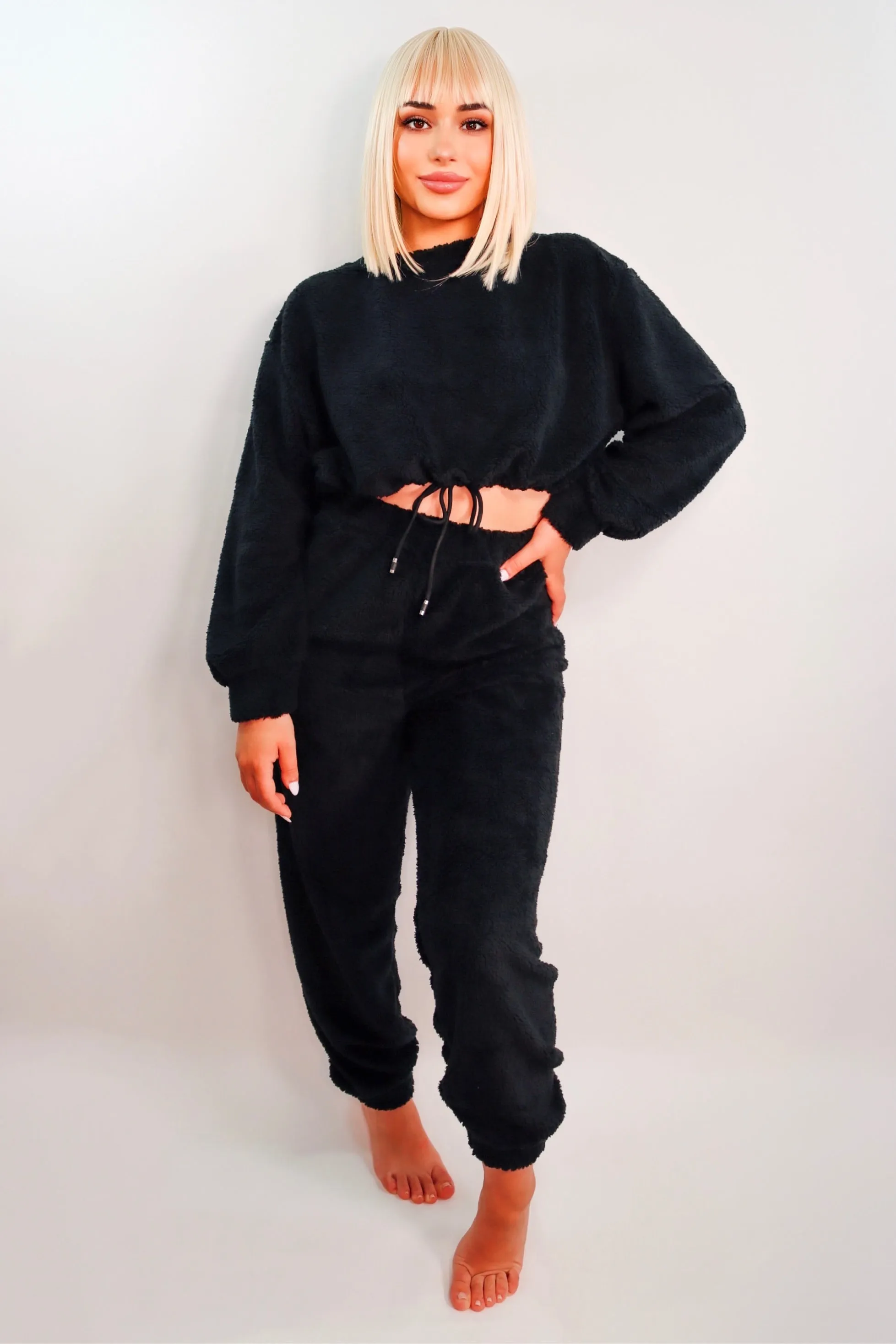 Angie’s Cozy Teddy Lounge Joggers Set (Black)