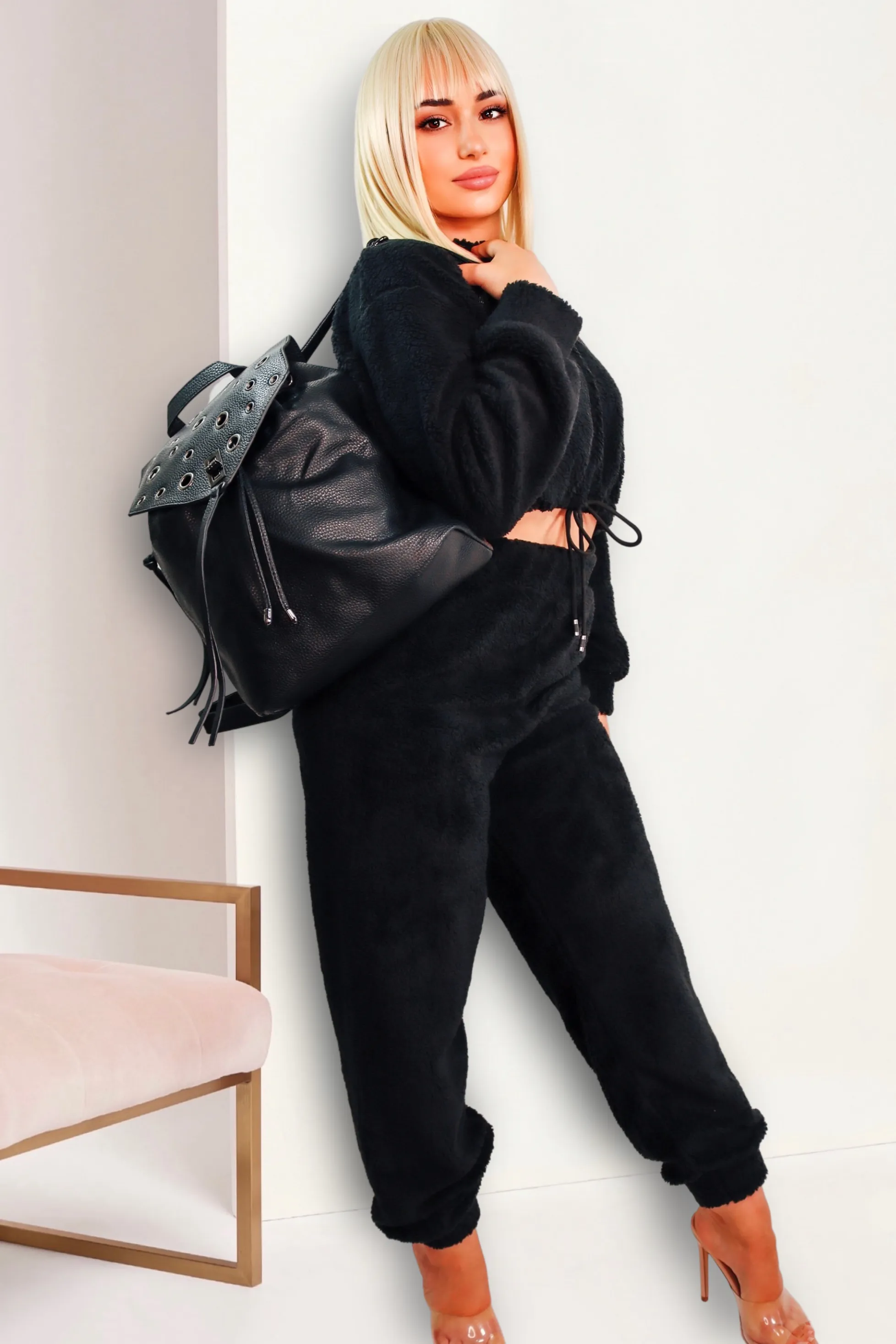 Angie’s Cozy Teddy Lounge Joggers Set (Black)