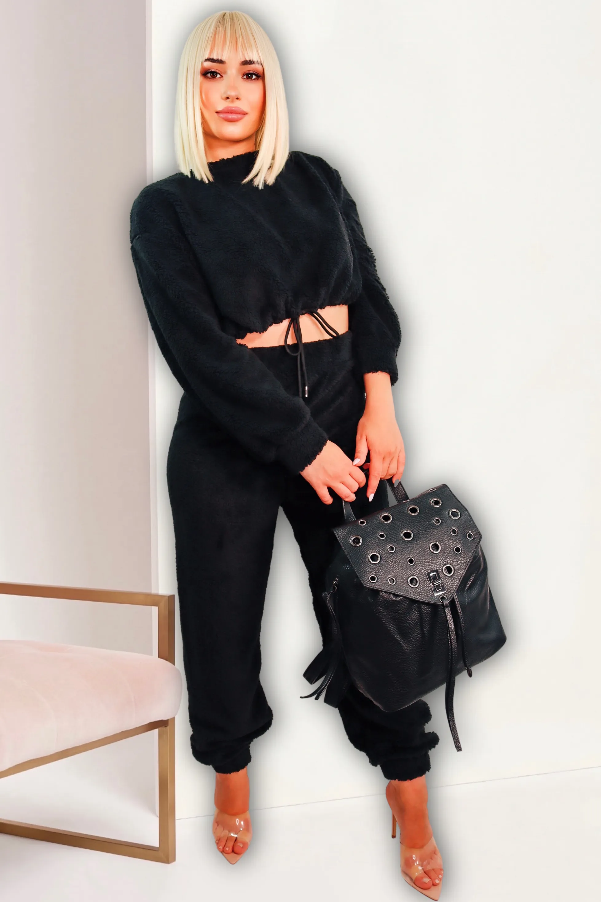 Angie’s Cozy Teddy Lounge Joggers Set (Black)
