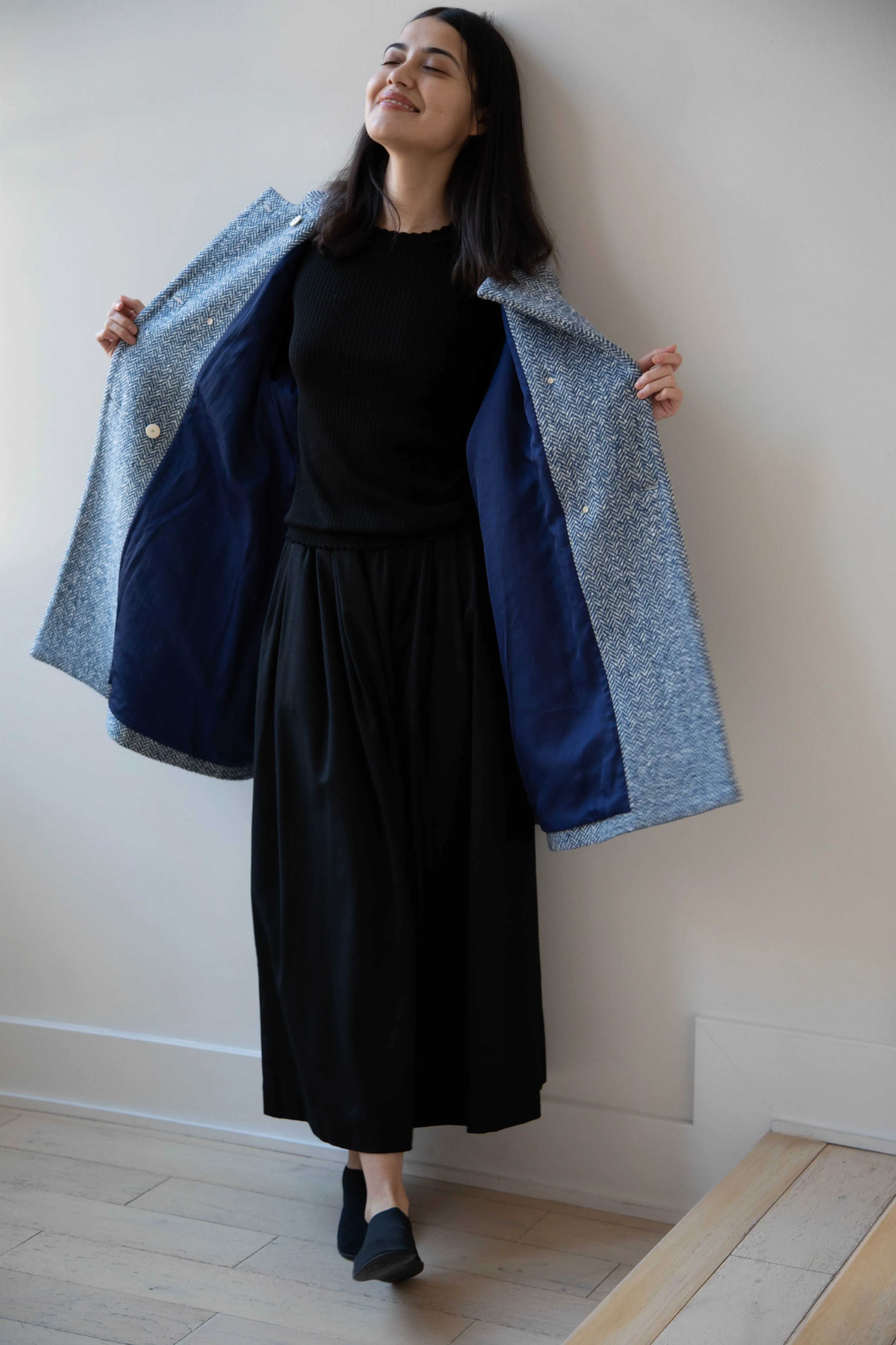 Arts & Science | Balloon Coat in Light Blue Herringbone