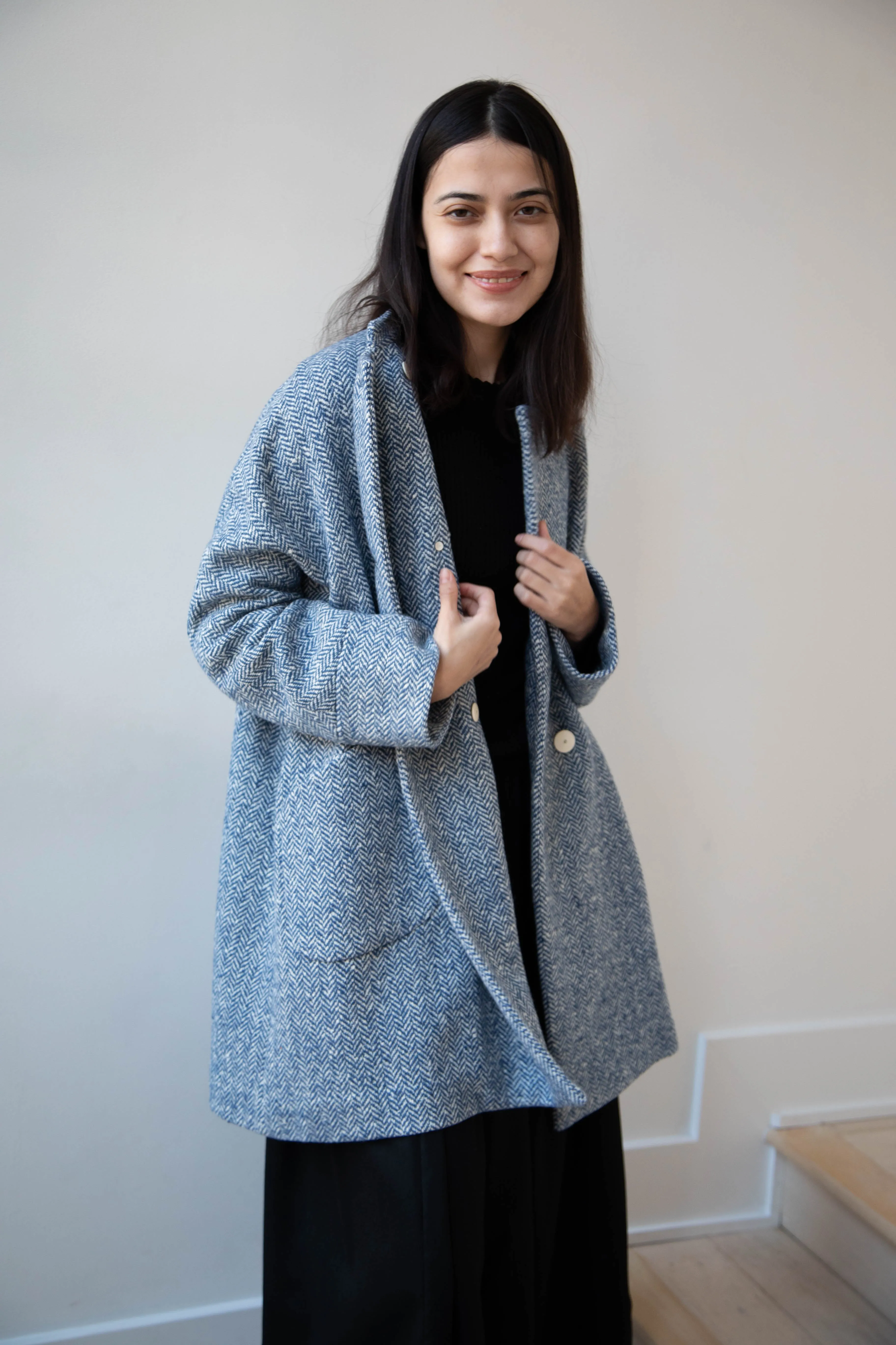 Arts & Science | Balloon Coat in Light Blue Herringbone