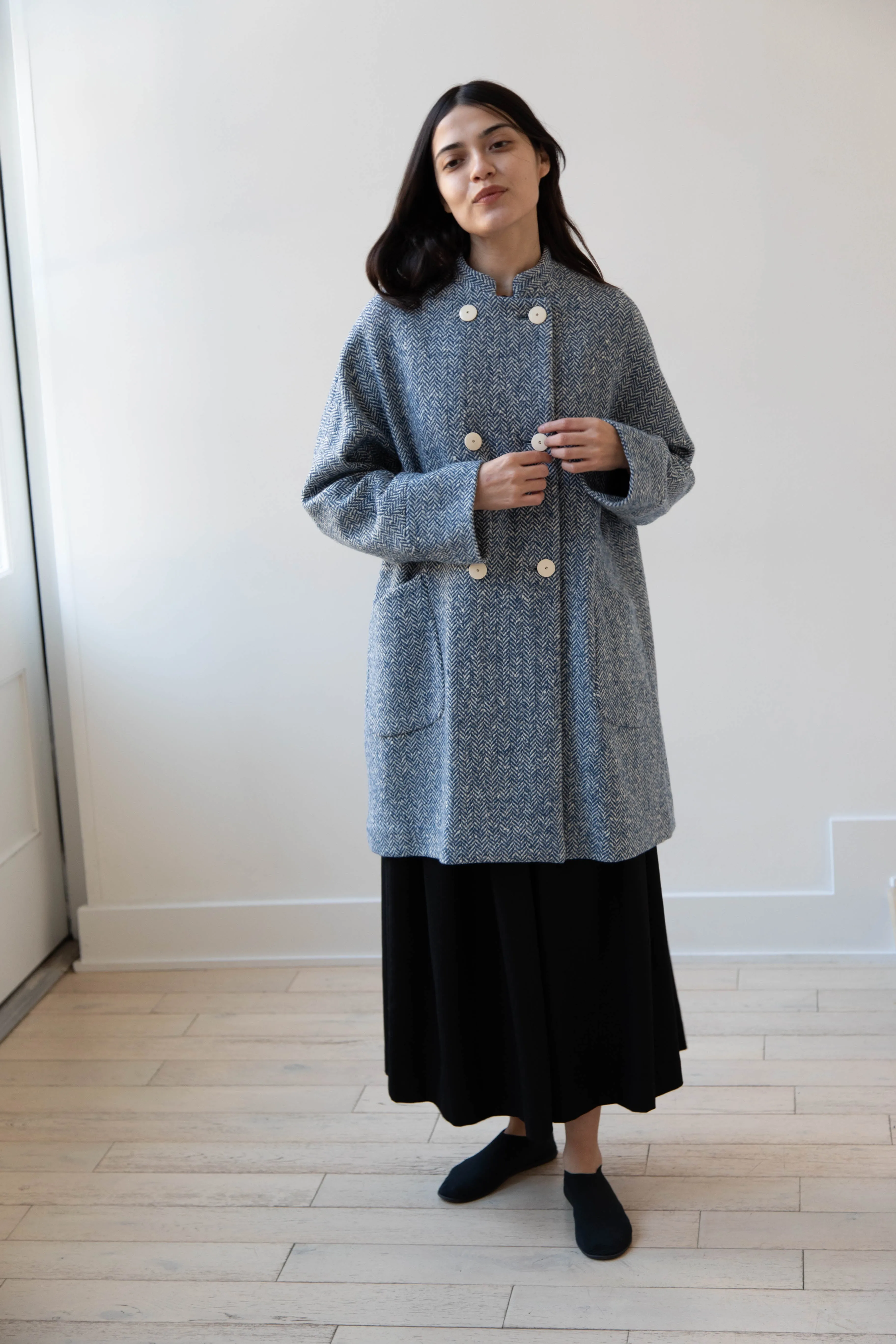 Arts & Science | Balloon Coat in Light Blue Herringbone