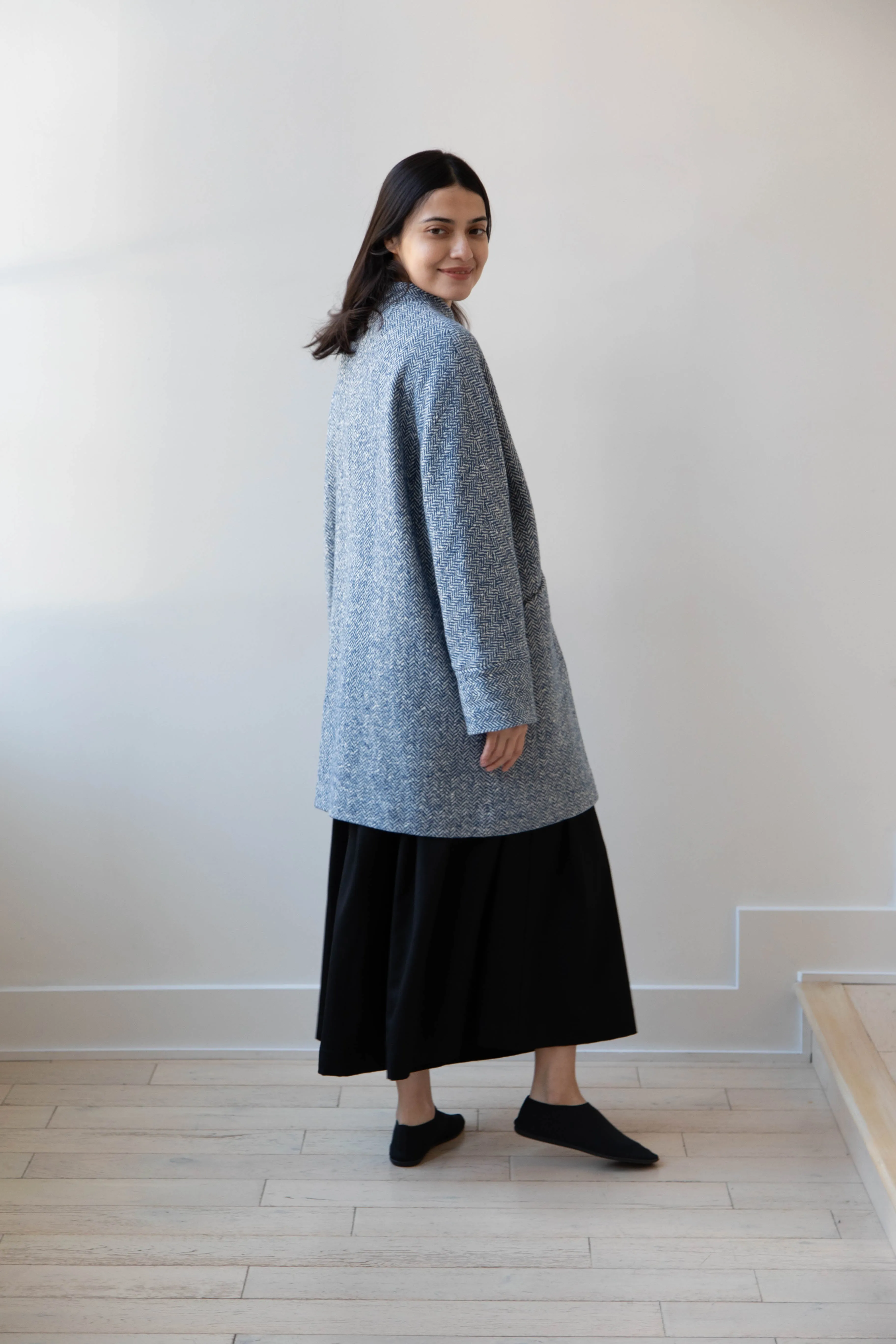 Arts & Science | Balloon Coat in Light Blue Herringbone