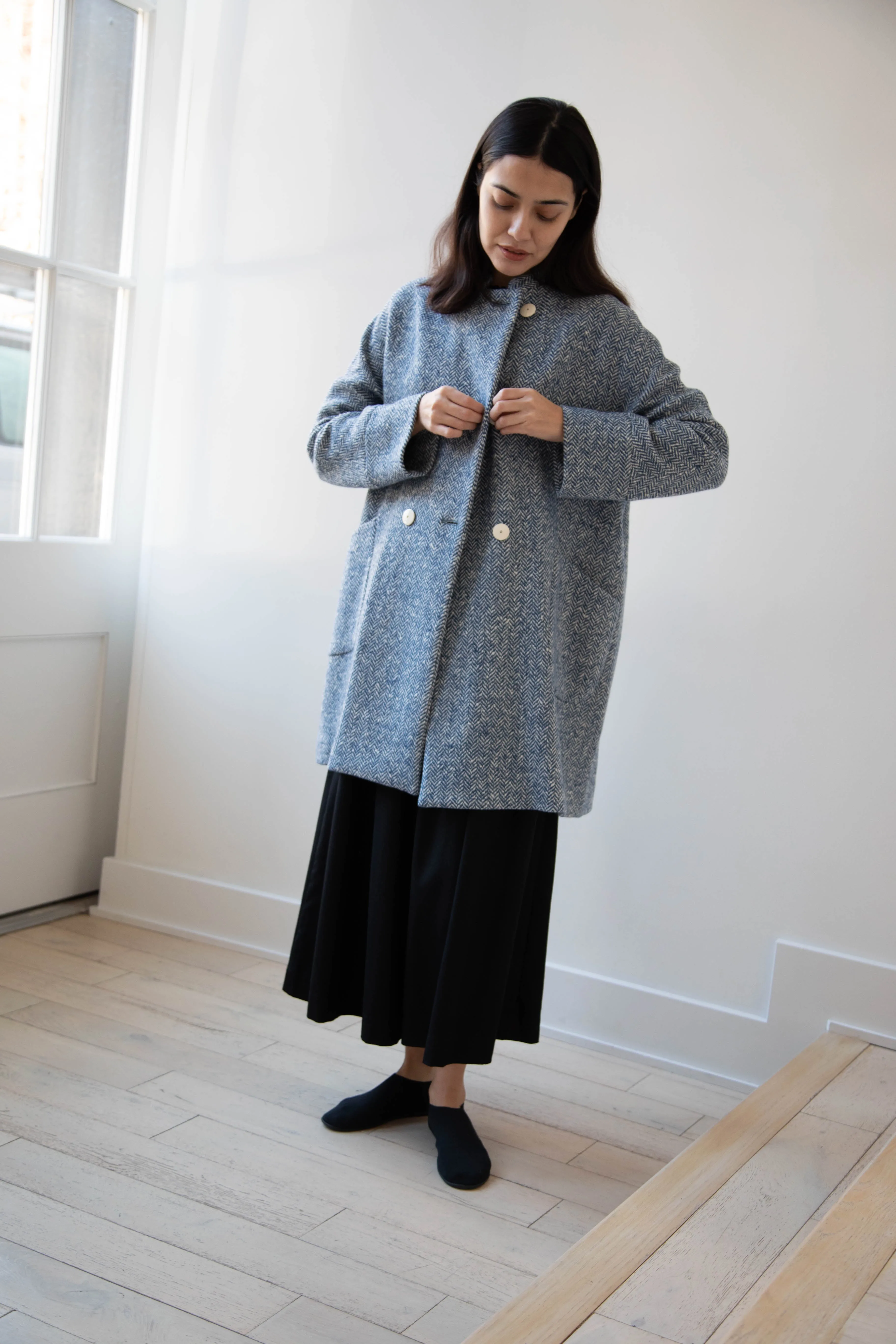 Arts & Science | Balloon Coat in Light Blue Herringbone