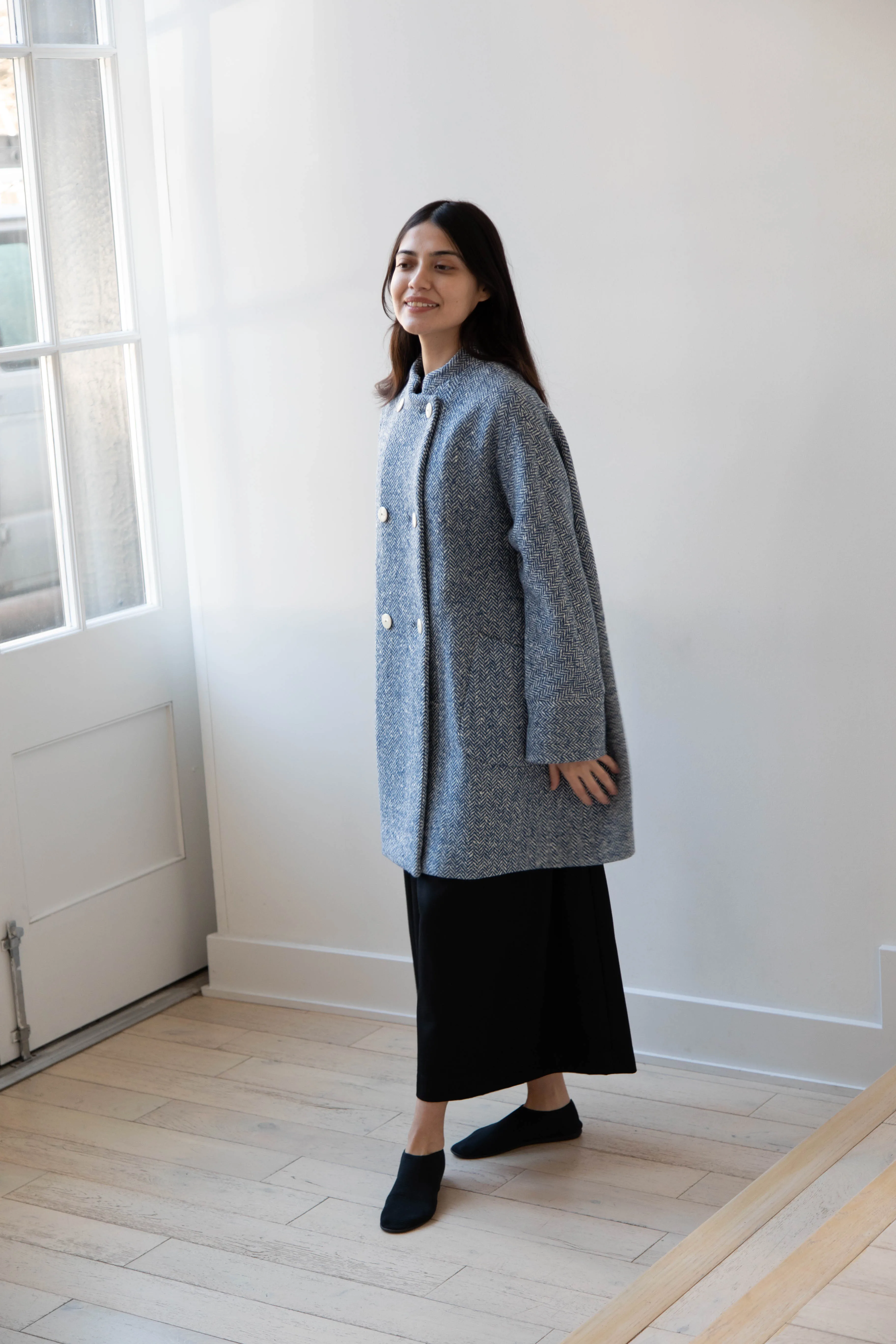 Arts & Science | Balloon Coat in Light Blue Herringbone