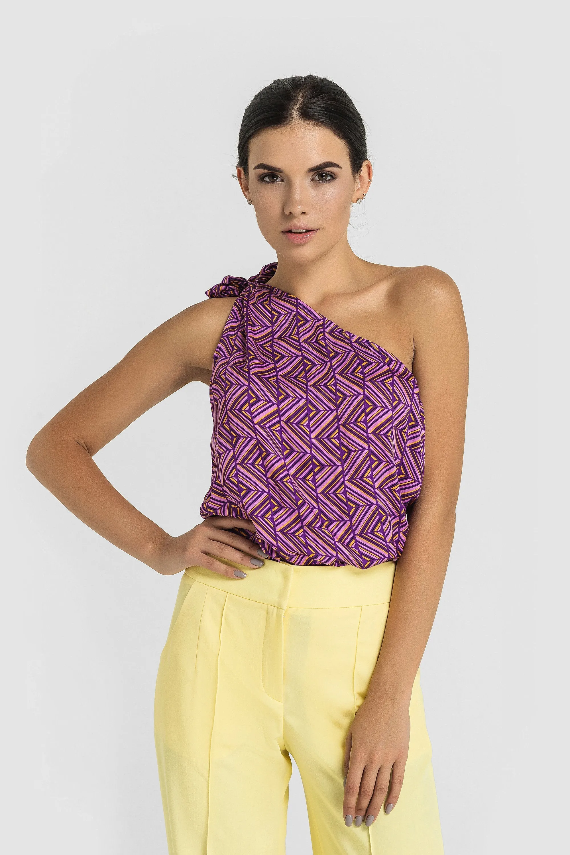 Asymmetrical one shoulder purple top