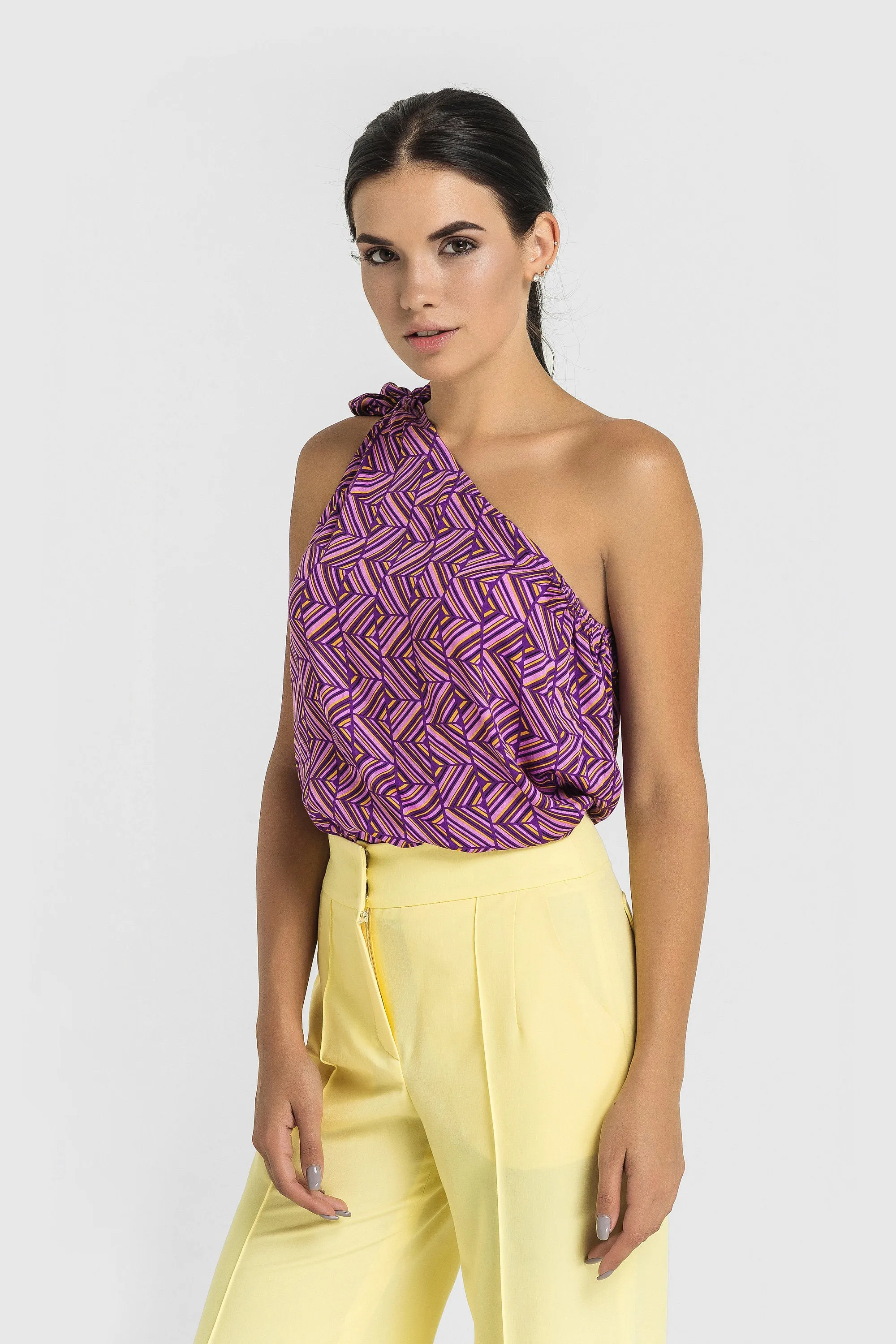 Asymmetrical one shoulder purple top