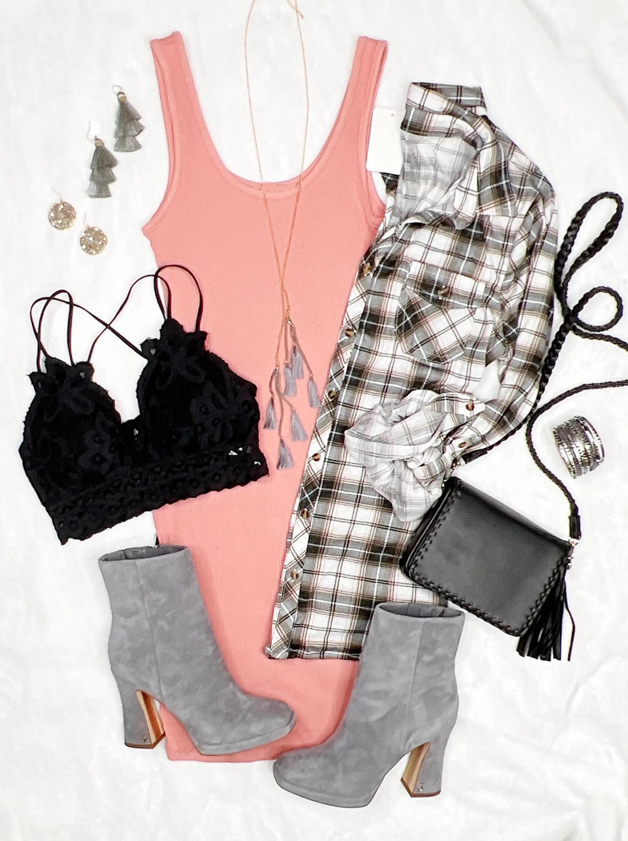 Basic Ribbed Tank Dress - Rose