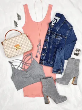 Basic Ribbed Tank Dress - Rose