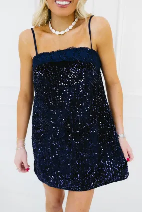 Belle Mini Dress - Navy Glitter