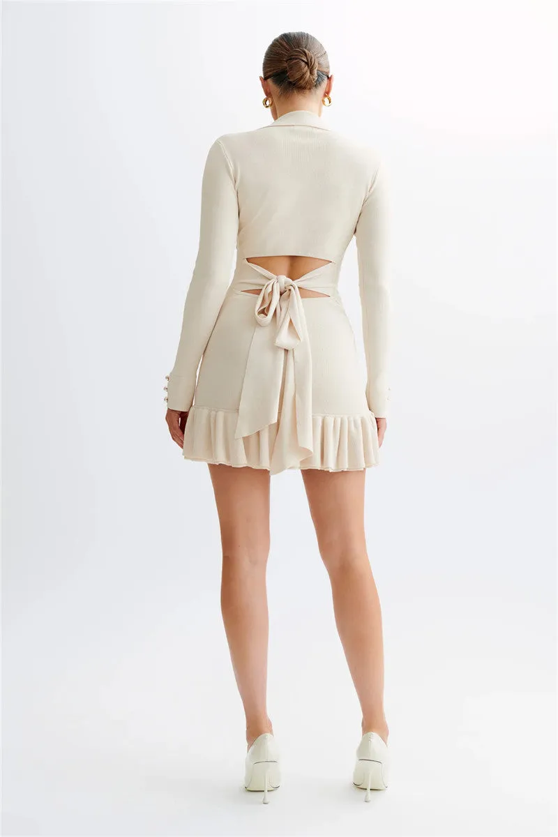 Betty Long Sleeve Ruffled Knit Mini Dress
