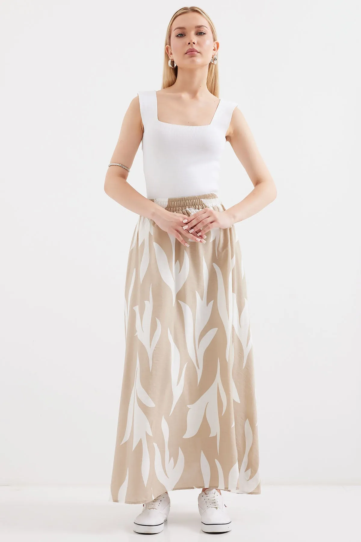BGD Women Patterned Long Skirt - Beige - Avondale