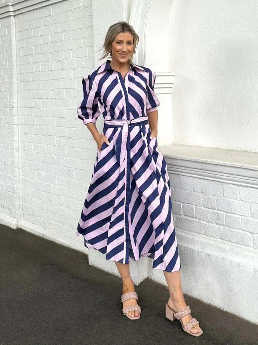 BIANCA DRESS - NAVY/PINK STRIPE