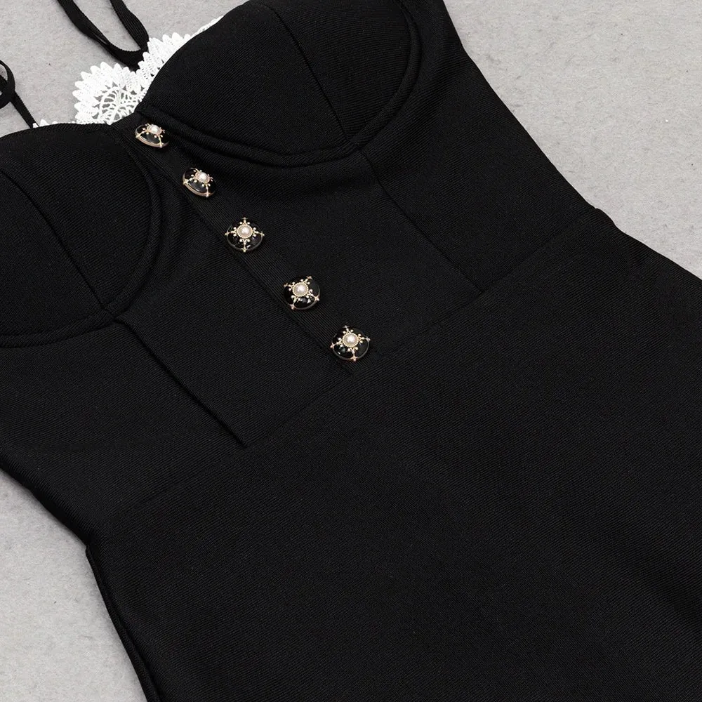 Black Lace Trumpet Spaghetti Strap Midi Dress