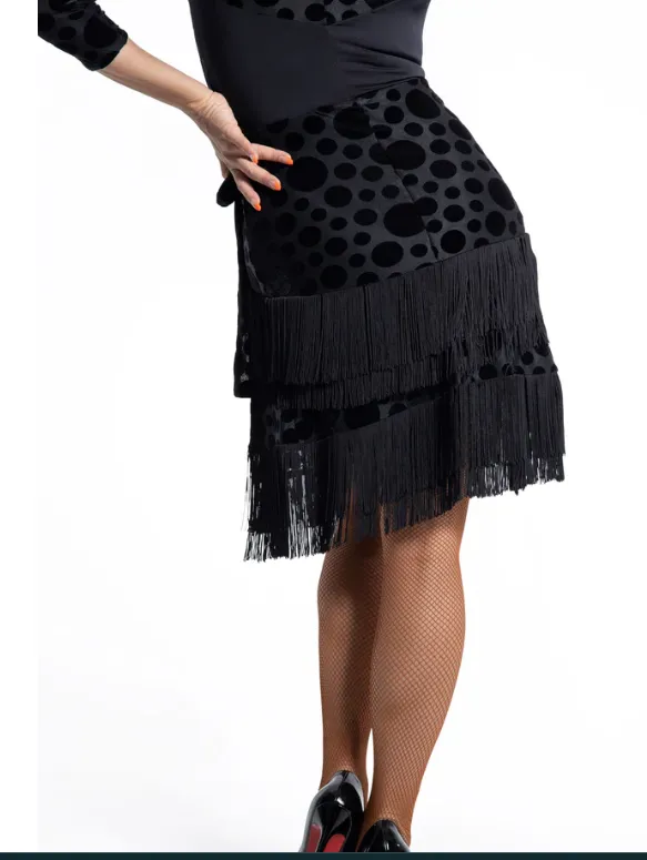 Black Polka Dot Fringe Short Latin Skirt Pra 927