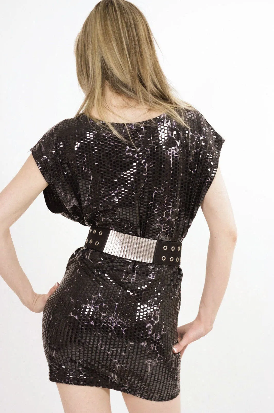 Black sequin beaded spandex party mini dress