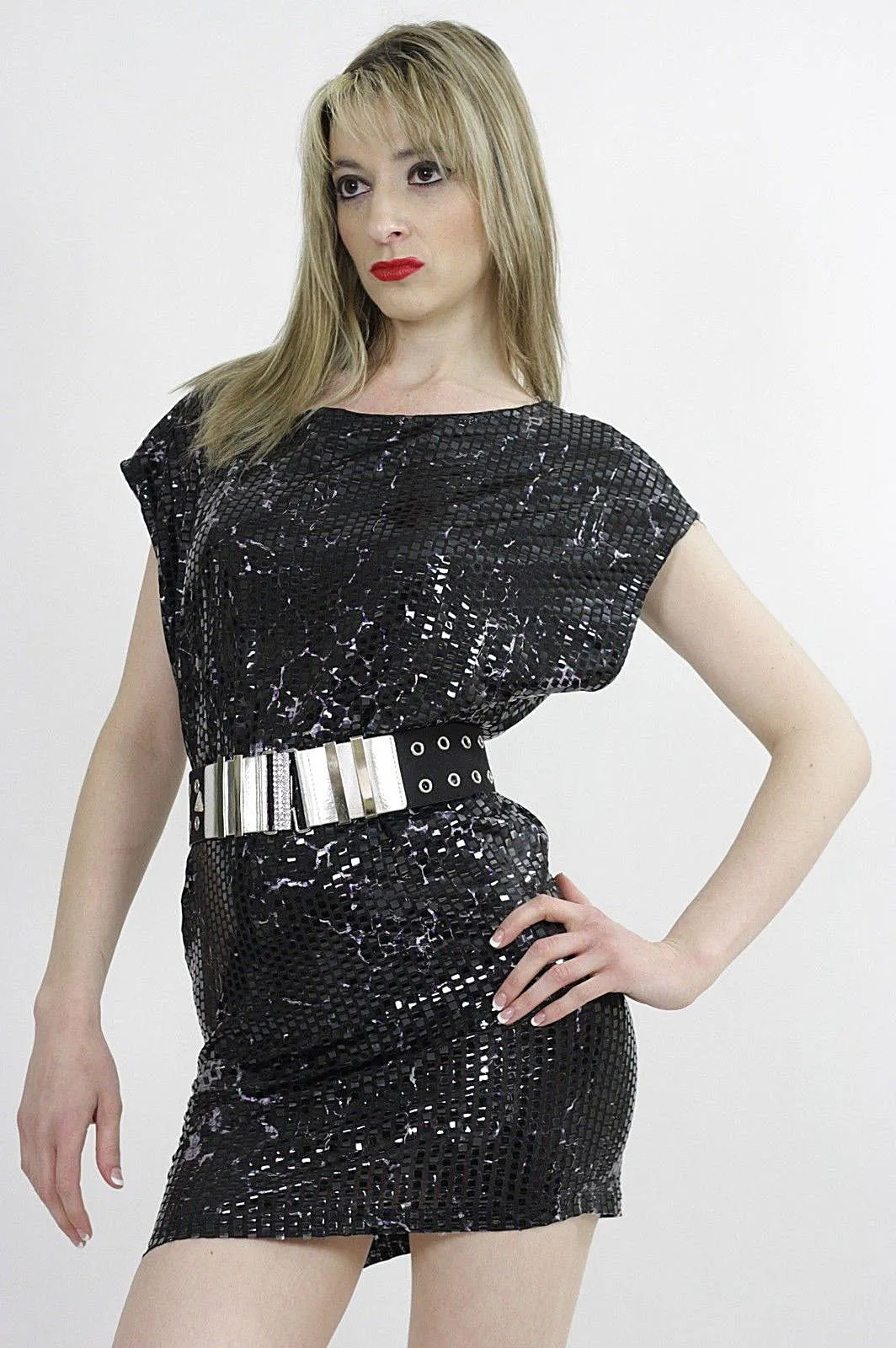 Black sequin beaded spandex party mini dress