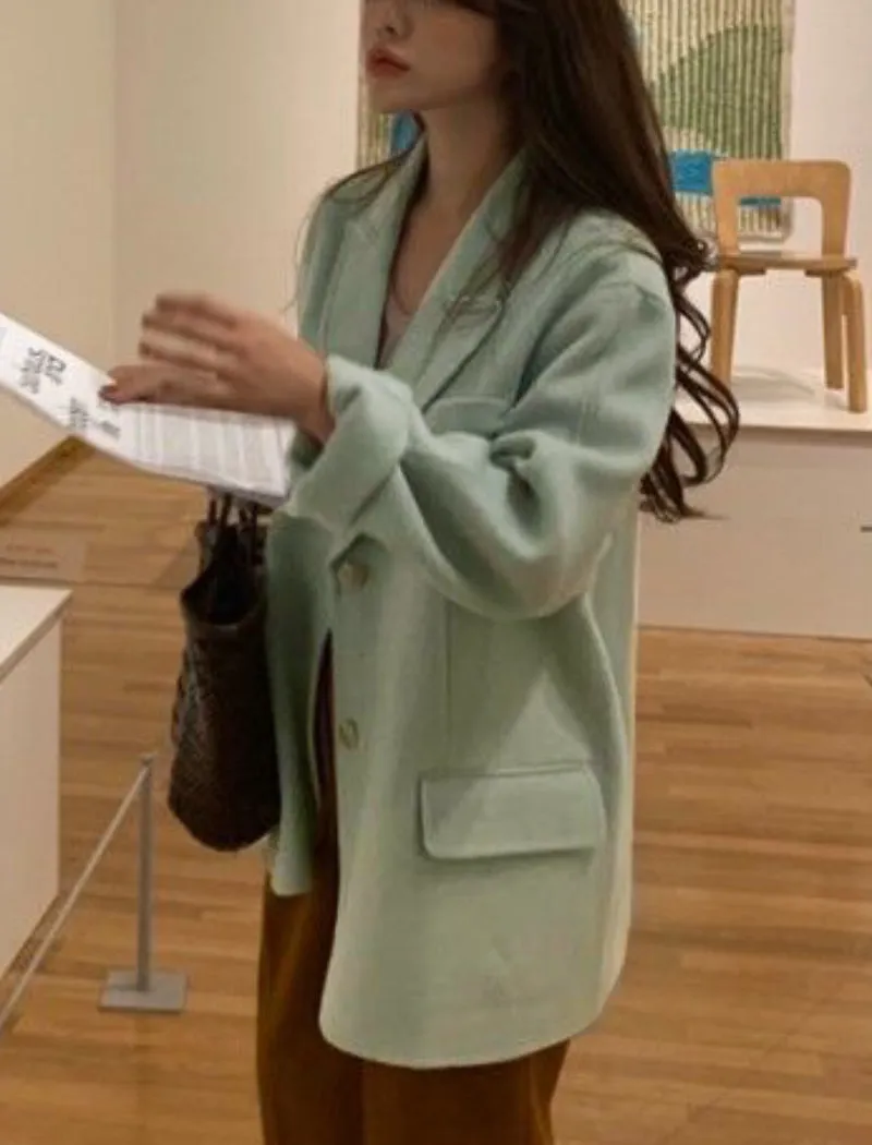 Boho Winter Coat, Wool Mix Jacket Fresh Mint