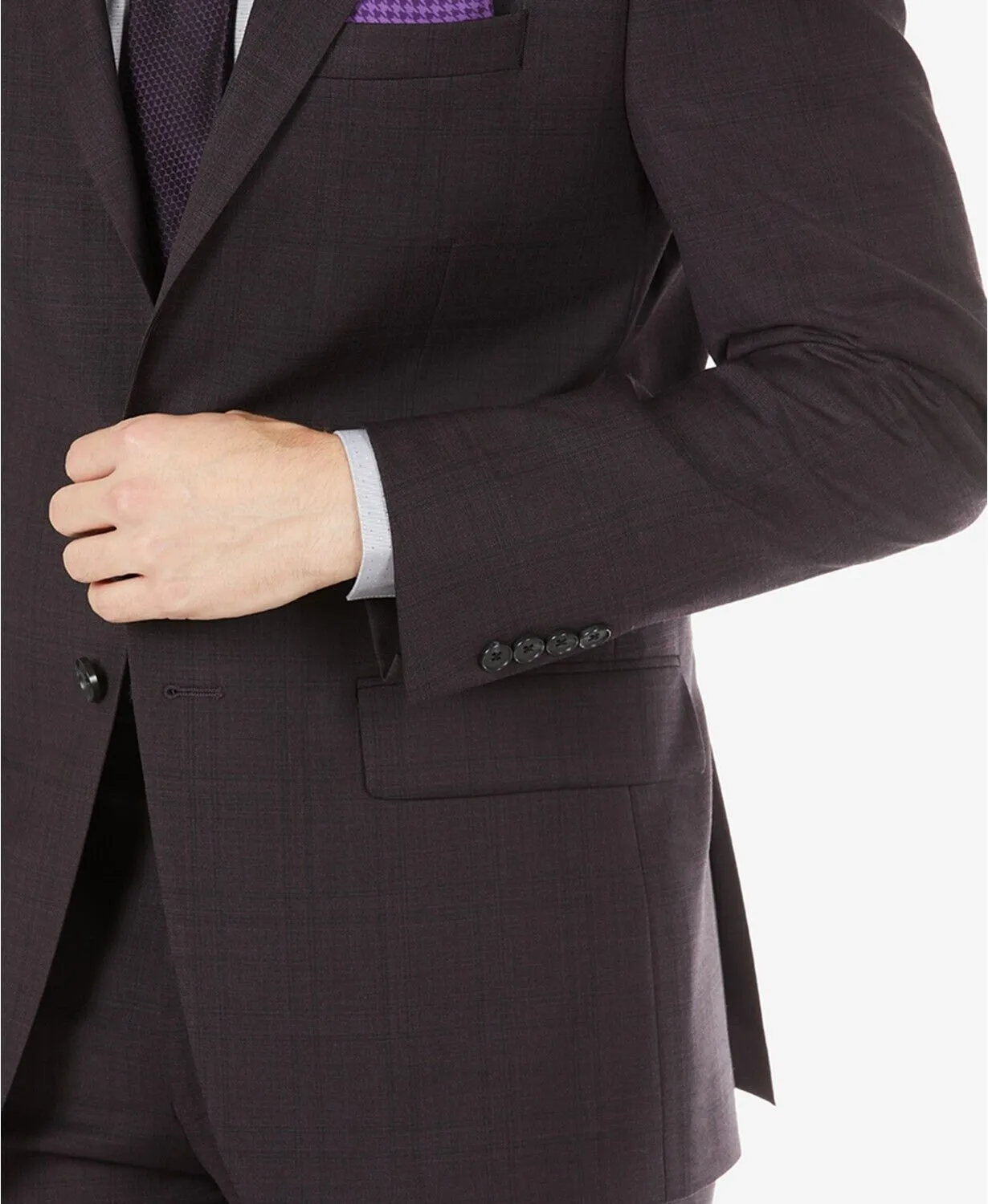 Calvin Klein Mens Wool Blend Skinny Fit Sport Coat Blazer Eggplant Purple 36S