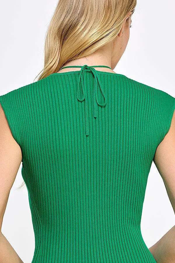 cap sleeve sweetheart neckline ribbed knit dress