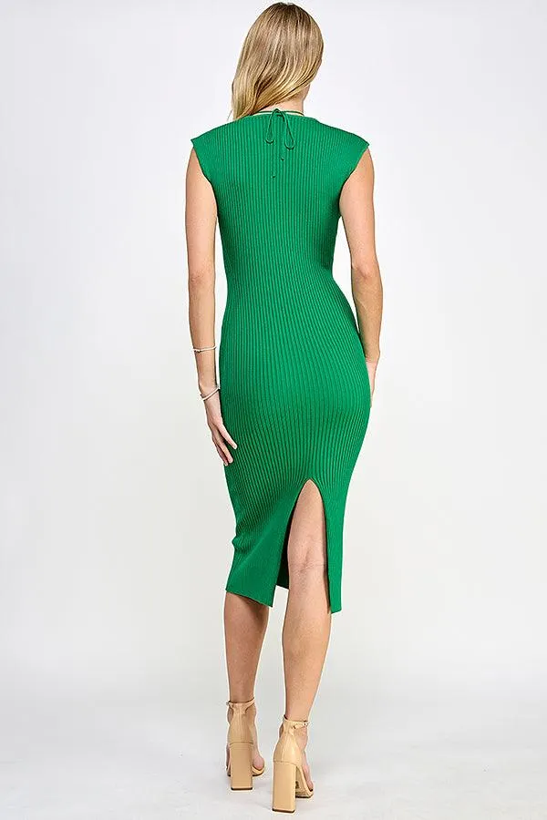 cap sleeve sweetheart neckline ribbed knit dress