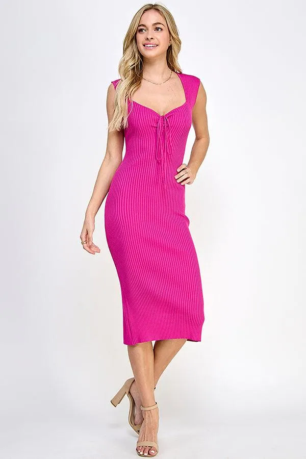 cap sleeve sweetheart neckline ribbed knit dress