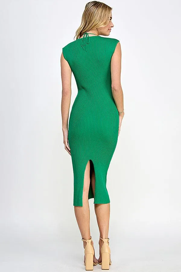 cap sleeve sweetheart neckline ribbed knit dress