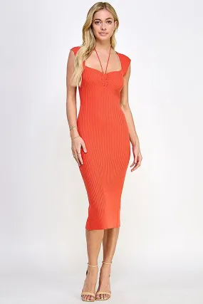 cap sleeve sweetheart neckline ribbed knit dress