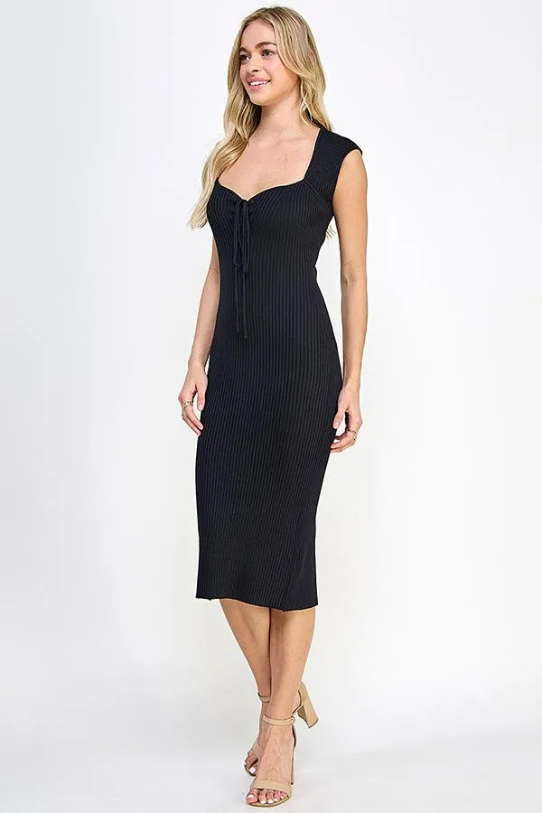 cap sleeve sweetheart neckline ribbed knit dress