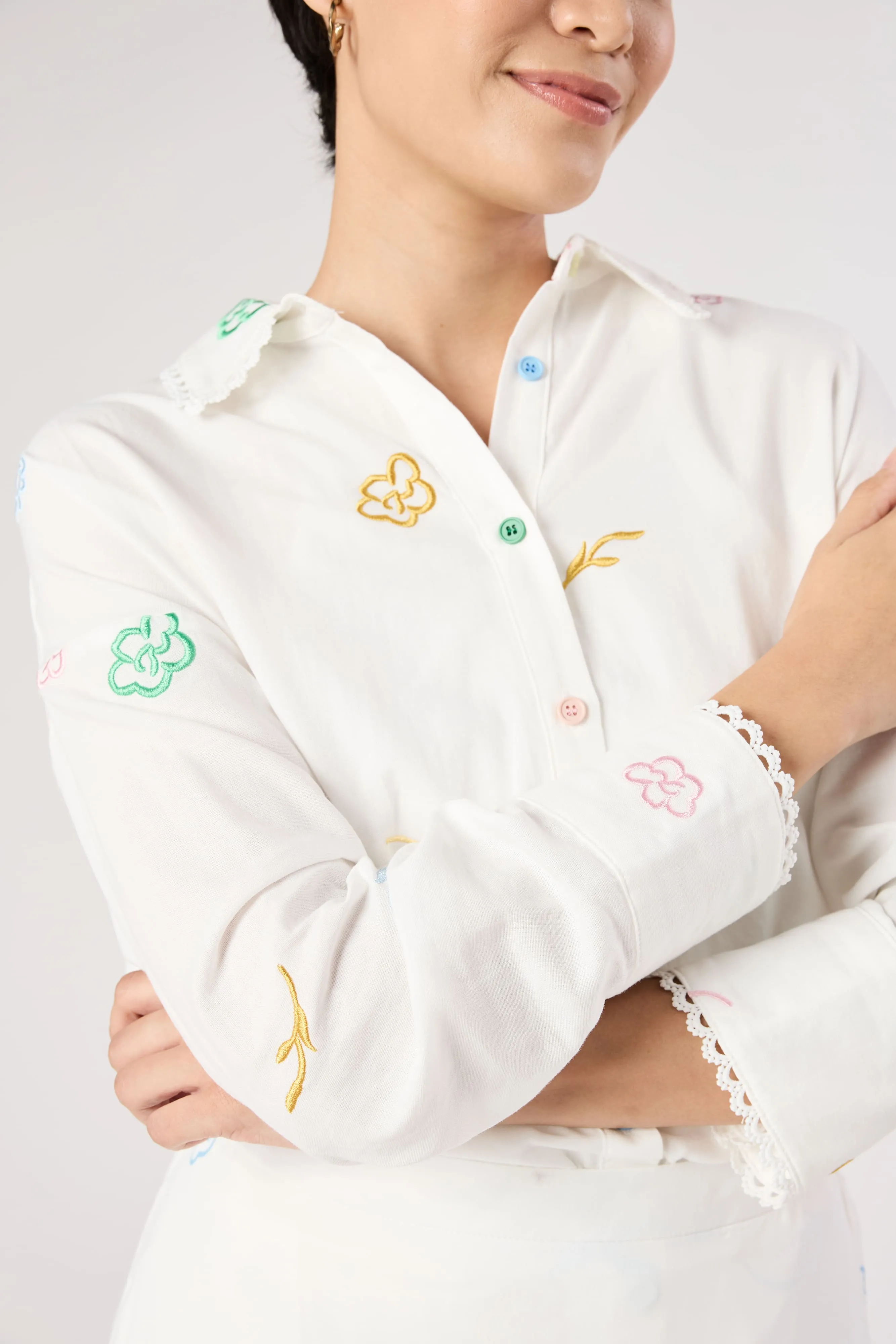 Charlotte White Floral Embroidered Shirt