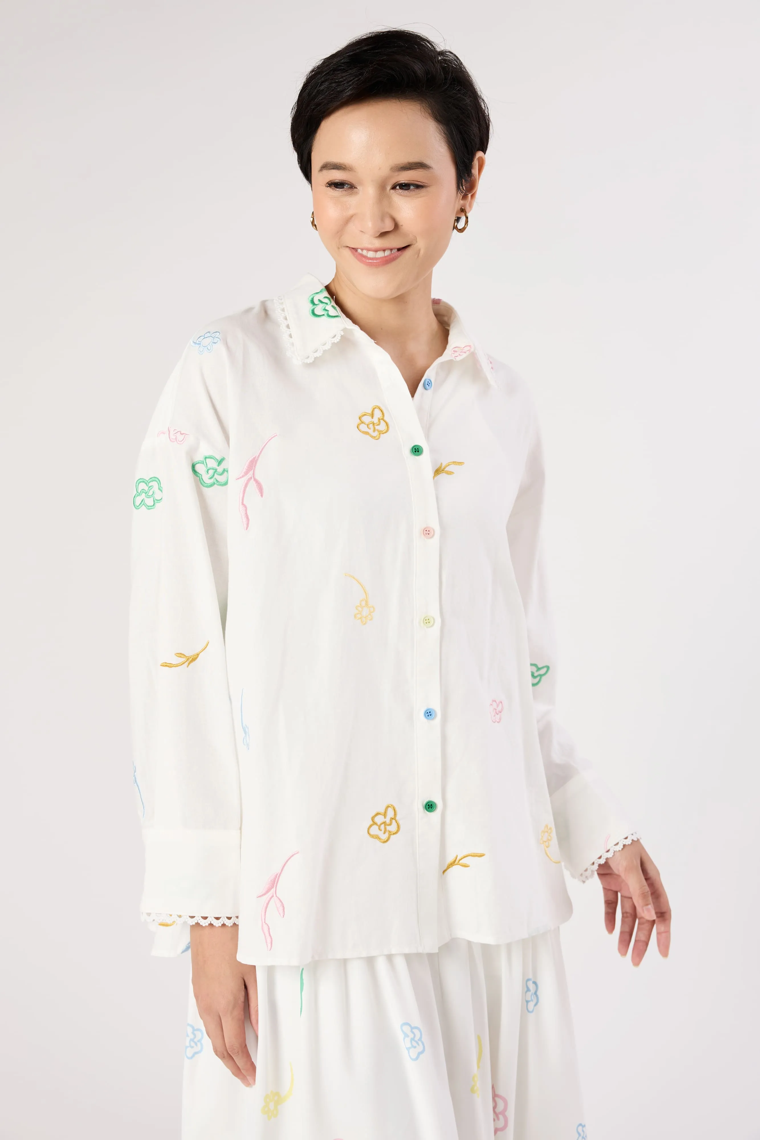 Charlotte White Floral Embroidered Shirt
