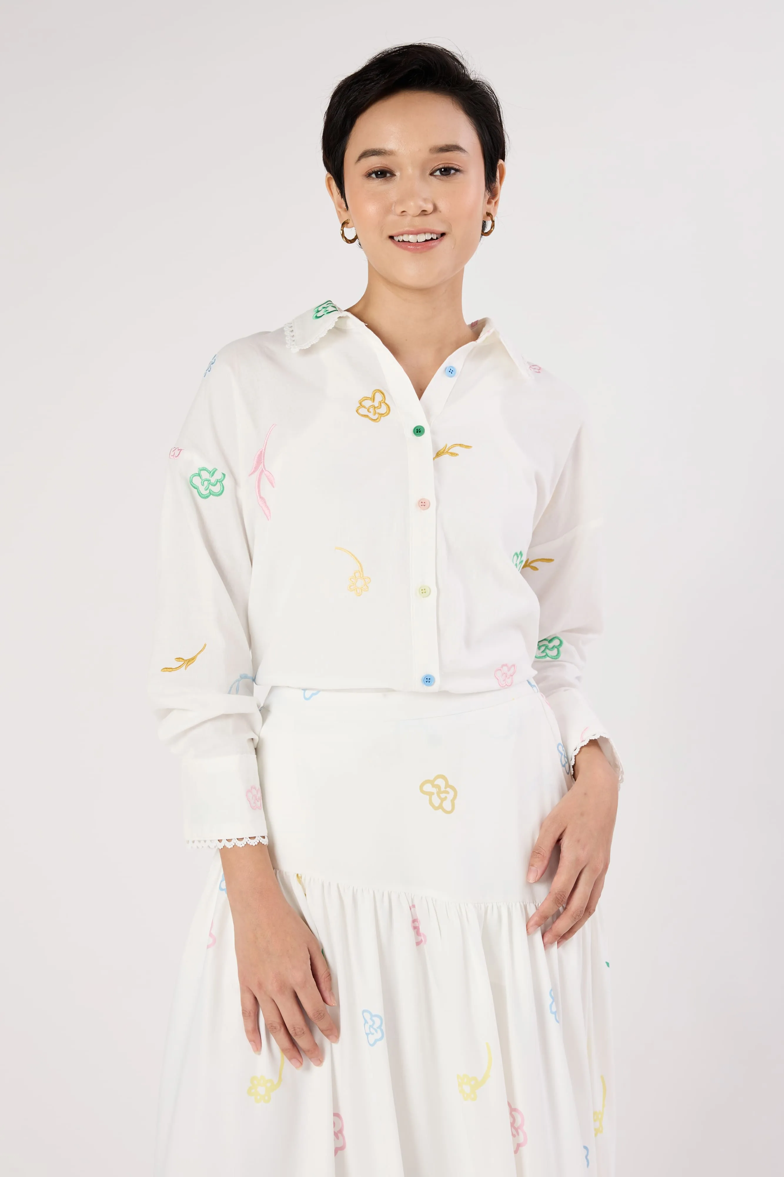 Charlotte White Floral Embroidered Shirt