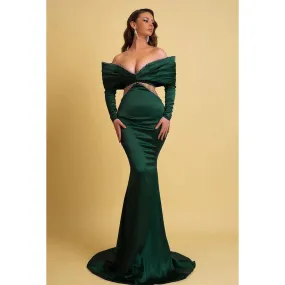 Chic & Modern Sheath Off Shoulder Draped and Beaded Party Gown Prom Dress with Cut-outs