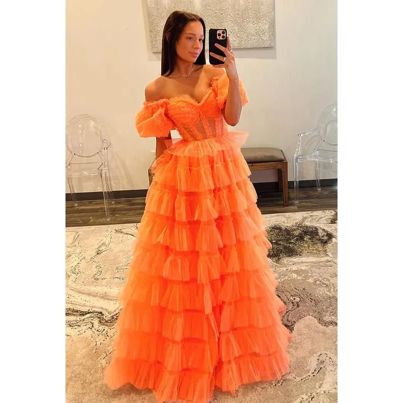 Classic & Timeless A-line Off-Shoulder Cap Sleeves Slit Formal Prom Dress