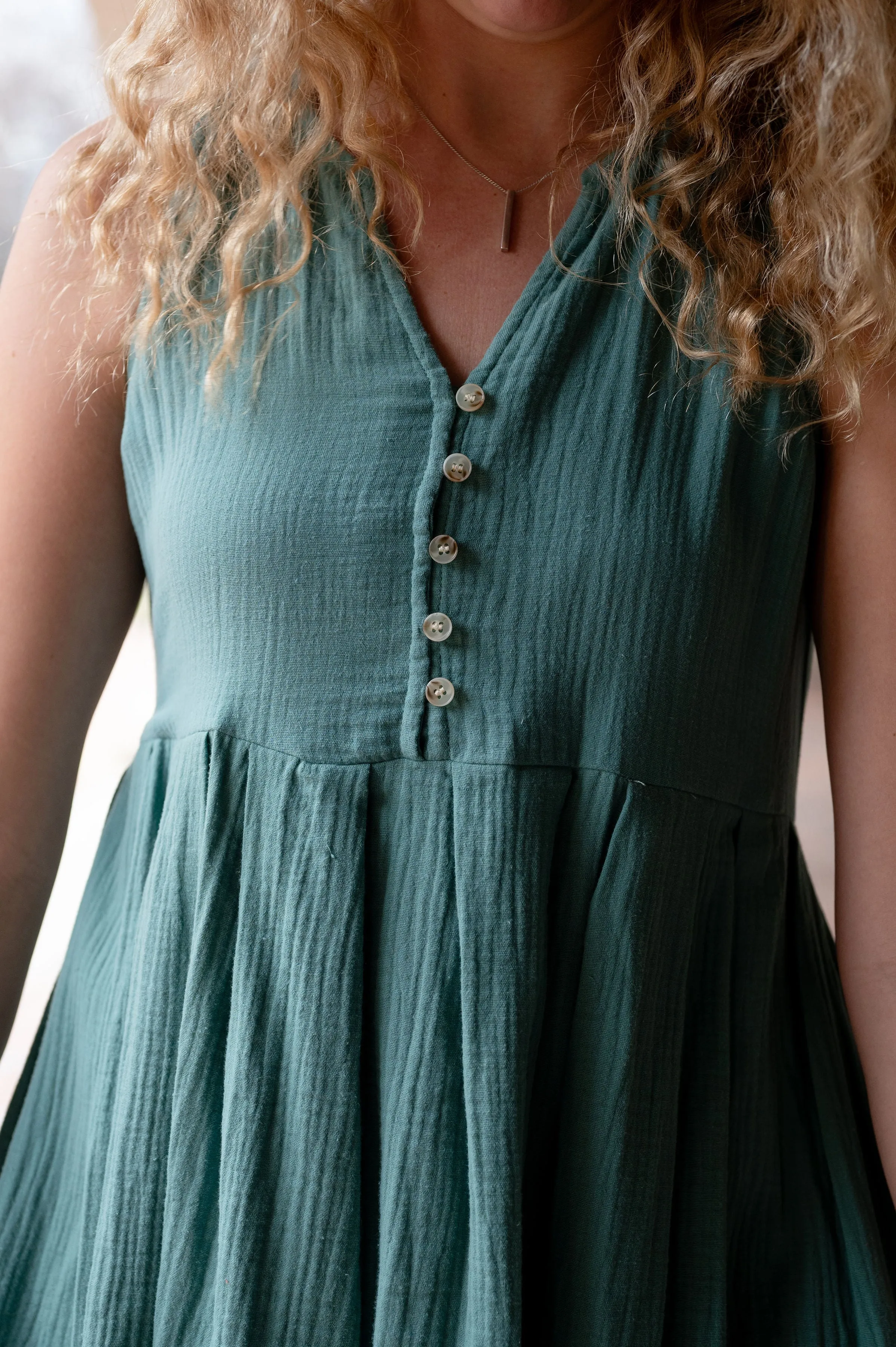 Cotton Gauze Mini Dress W/ Buttons