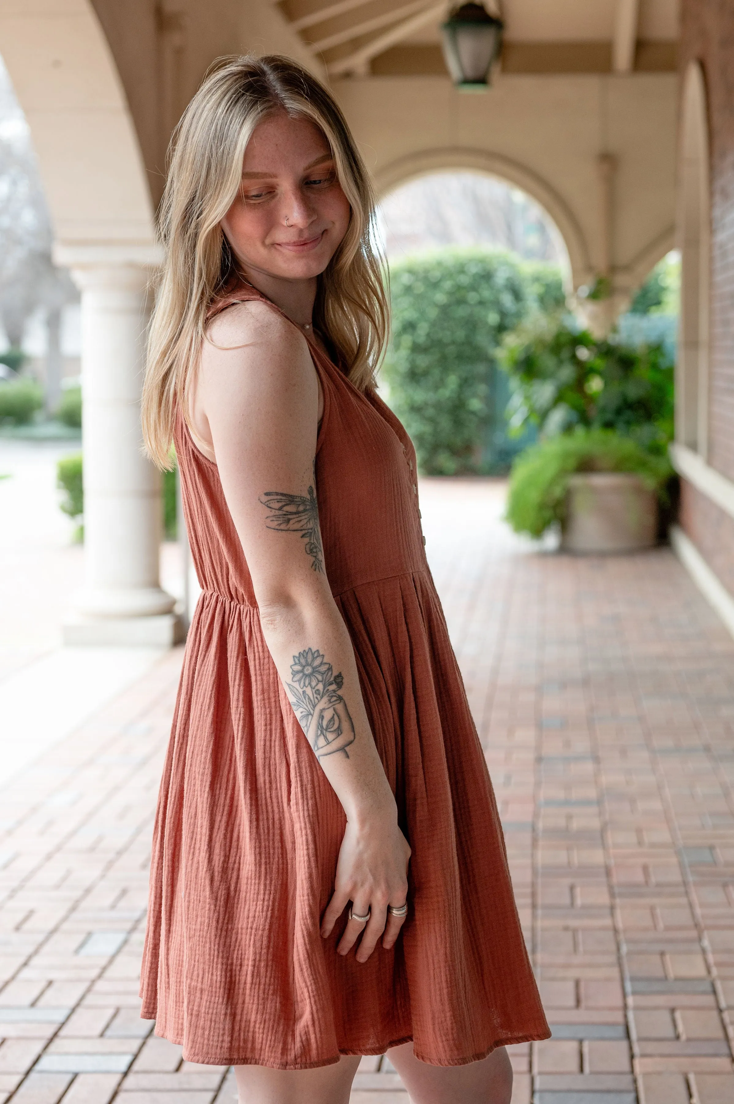 Cotton Gauze Mini Dress W/ Buttons