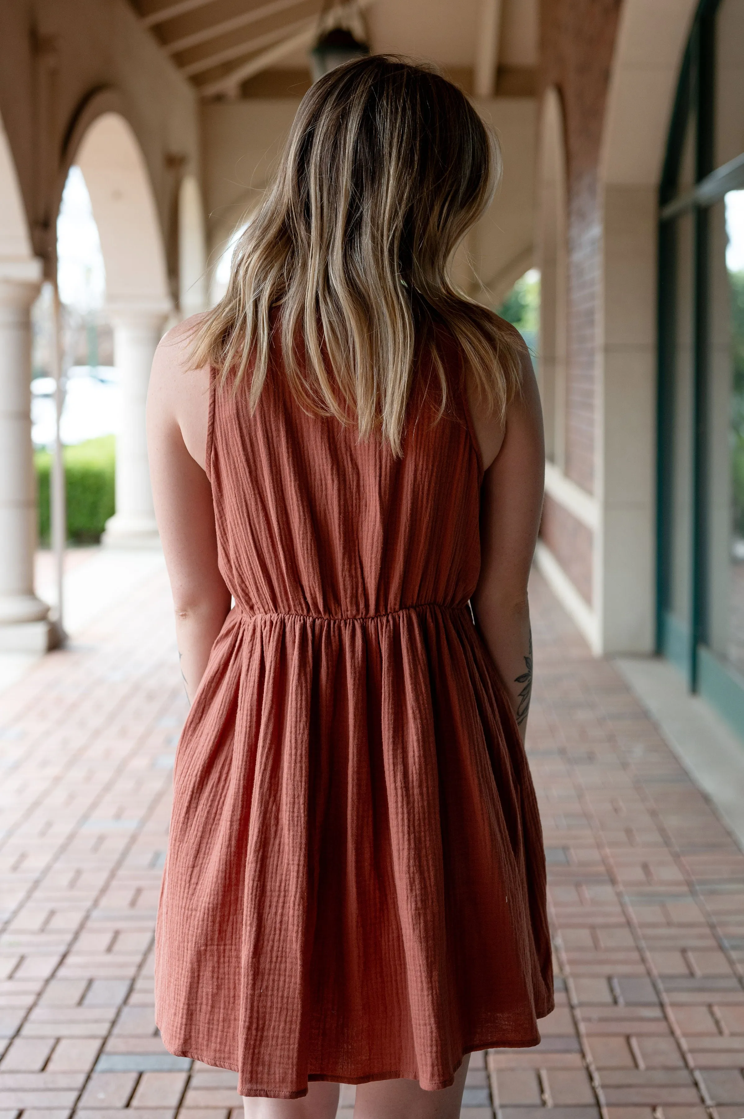 Cotton Gauze Mini Dress W/ Buttons