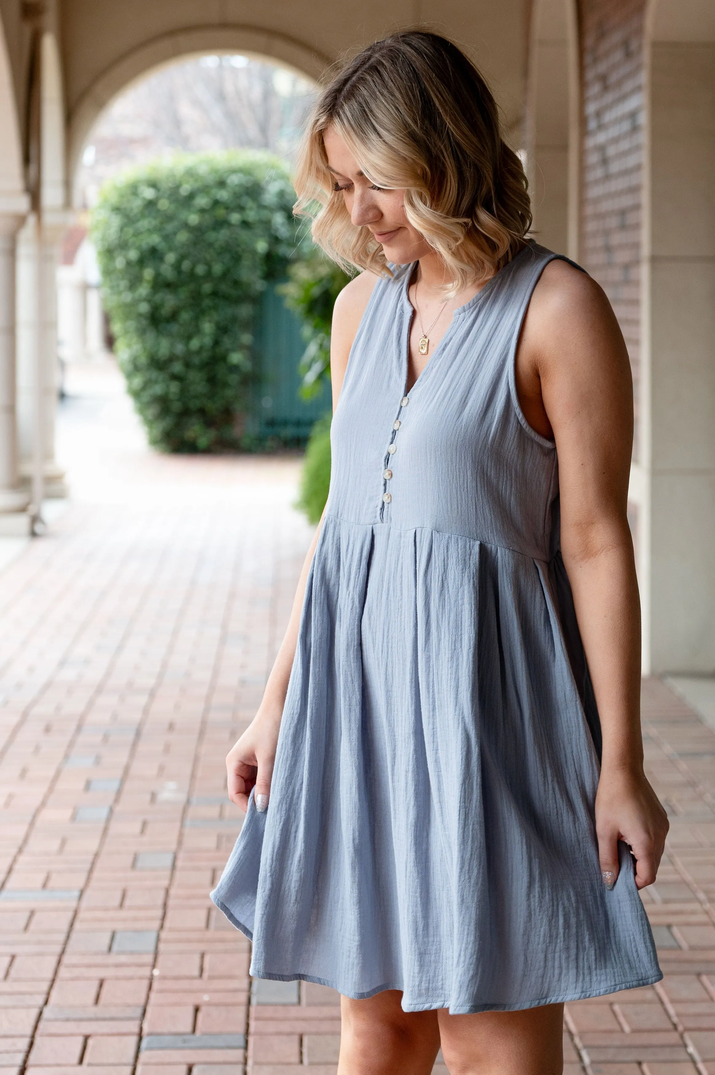 Cotton Gauze Mini Dress W/ Buttons