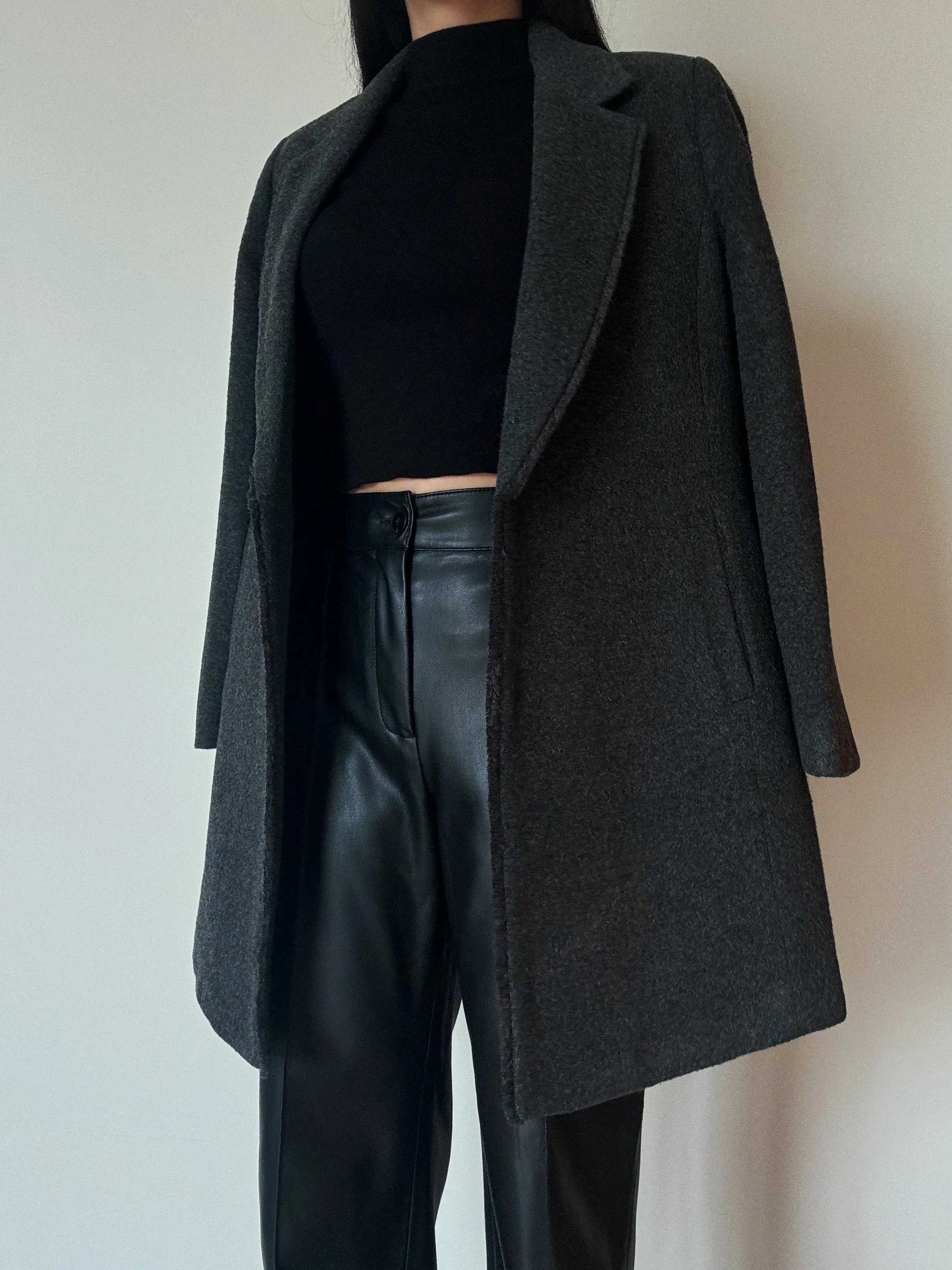 Dark Grey Midi Coat (70% Wool)