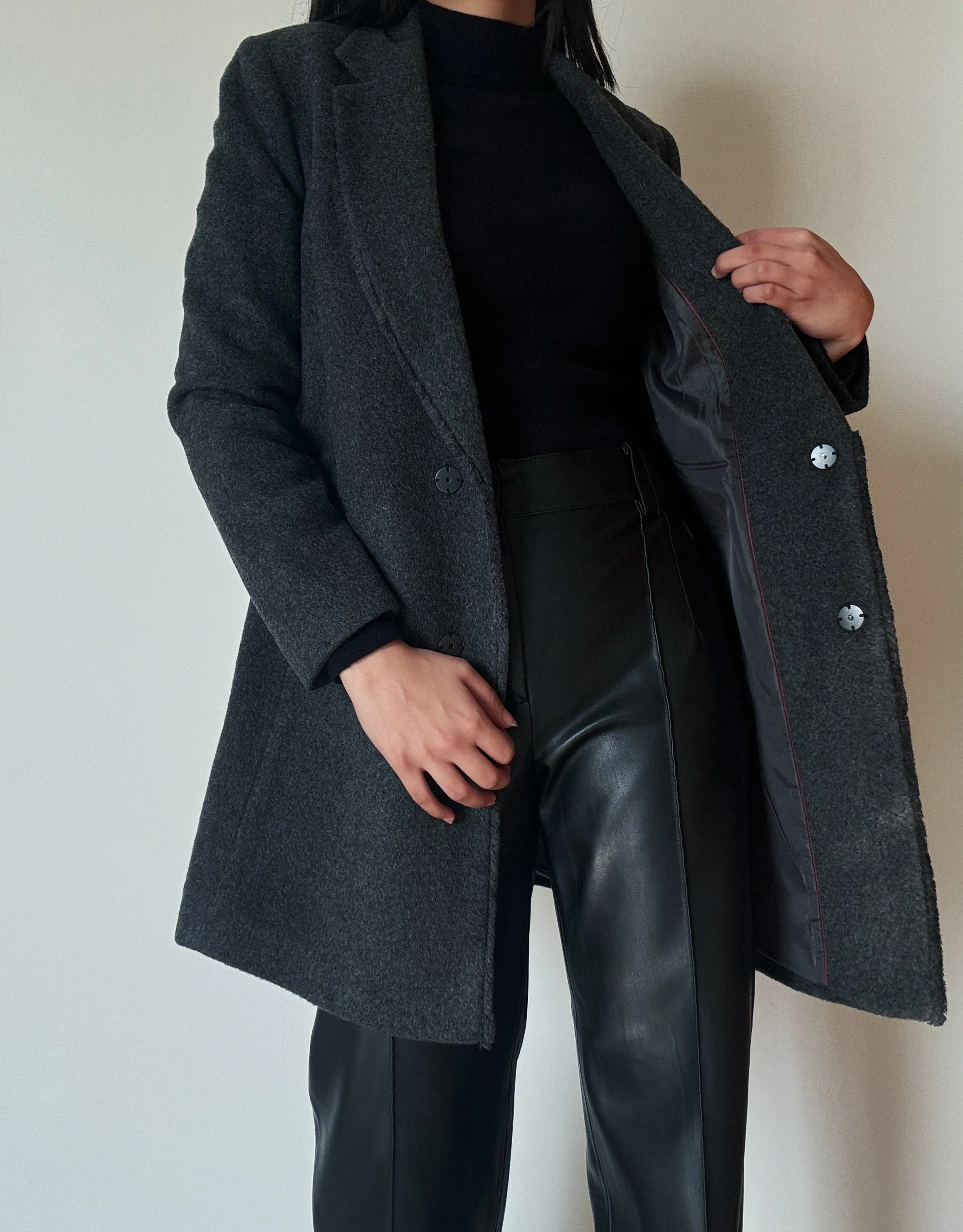 Dark Grey Midi Coat (70% Wool)