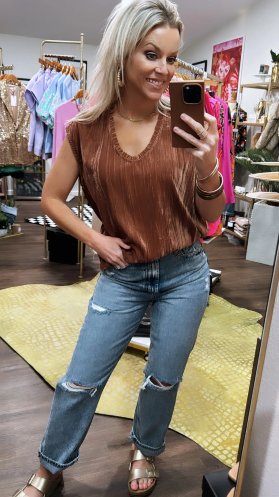 Dear John Yanis Velvet Top in Praline